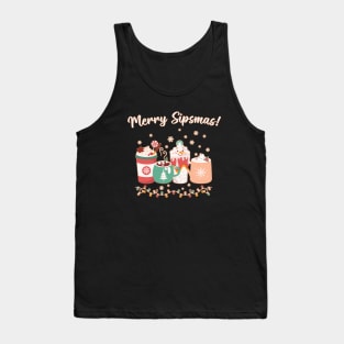 Cute Kawaii Style Christmas Coffee Drink Lovers Merry Sipsmas Tank Top